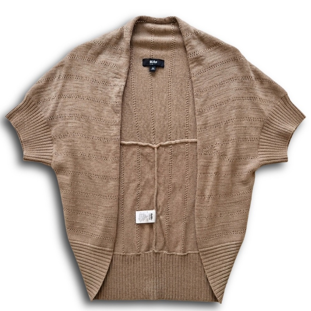 Mossimo Women Tan Pointelle Knit Open Front Cocoon Cardigan Short Sleeve Medium